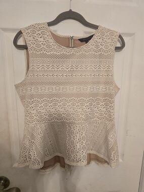 BCBGMaxAzria Cream Lace Peplum Top